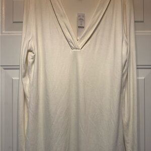White House Black Market Cream Blouse with Silver Trim